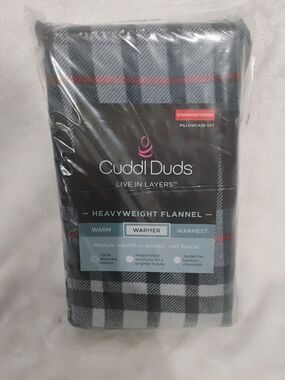 Cuddl Duds Heavyweight Flannel Standard/Queen Pillowcases (2) Navy Red Plaid N